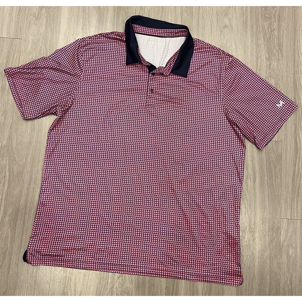 Maelreg Performance Polo Mens 2XL Pink Short Sleeve Shirt Geometric Lightweight